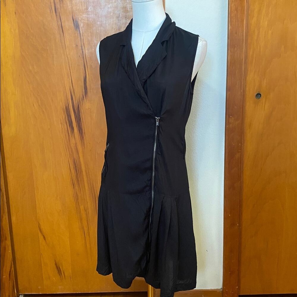Black Zippered Dress Collar Sleeveless P2P 18.5” Length 34” Punk Rock Moto Alt - Picture 6 of 9
